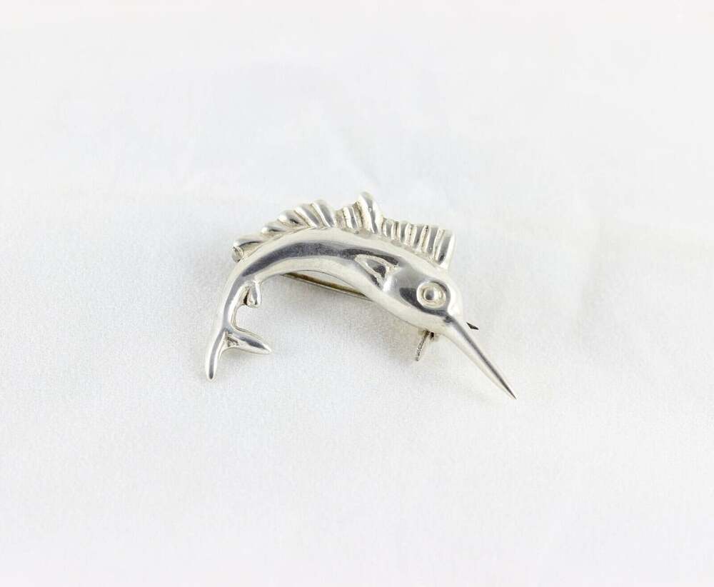 Sterling Silver Swordfish Sailfish Marlin Pin Brooch Vintage Mexico 1" x 1 1/2" - Picture 3 of 4
